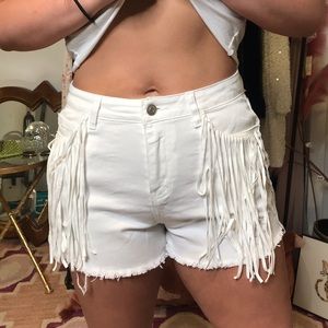 Altar’d State white medium fringe shorts